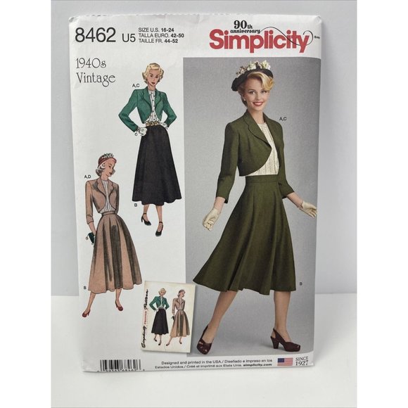 Simplicity Other - Simplicity Pattern 8462 U5 Size 16 - 24 Vintage 1940s Skirt Jacket Top UNCUT